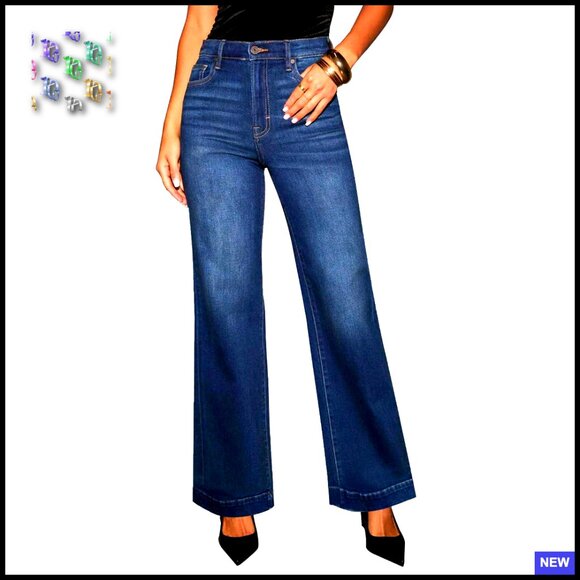 Wide Leg Jeans High Waisted Straight Stretchy Denim Pants with Pockets Chic